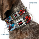 MARVEL AVENGERS Logo Full Color Black/Red/White Seatbelt Buckle Collar - IRON MAN w/Avengers Logo Cityscape