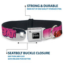 Batman Black/Silver Seatbelt Buckle Collar - BATGIRL Bubble Letters w/Stars Pink/White