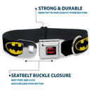 Batman Full Color Black Yellow Seatbelt Buckle Collar - Batman Shield Black/Yellow