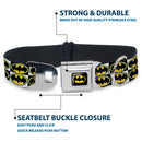 Batman Full Color Black Yellow Seatbelt Buckle Collar - Batman Shield Checkers