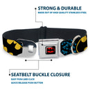 Batman Full Color Black Yellow Seatbelt Buckle Collar - Bat Signals Stacked w/CLOSE-UP Blue/Black/Yellow