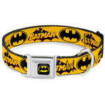 Batman Full Color Black Yellow Seatbelt Buckle Collar - Vintage Batman Logo & Bat Signal-3 Yellow