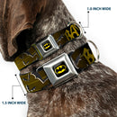 Batman Full Color Black Yellow Seatbelt Buckle Collar - BATMAN w/Bat Signals & Flying Bats Yellow/Black/White