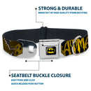 Batman Full Color Black Yellow Seatbelt Buckle Collar - BATMAN w/Bat Signals & Flying Bats Yellow/Black/White