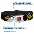 Batman Full Color Black Yellow Seatbelt Buckle Collar - Zebra Bat Signal Black/Gray/Yellow/Black