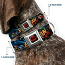 Batman Full Color Black Yellow Seatbelt Buckle Collar - Batman & Robin in Action w/Text Burgundy