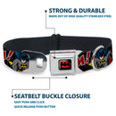 Batman Full Color Black Yellow Seatbelt Buckle Collar - Batman in Action WHOOM! Red Skyline