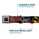 Batman Full Color Black Yellow Seatbelt Buckle Collar - Batman in Action WHOOM! Red Skyline