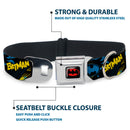 Batman Black/Yellow Seatbelt Buckle Collar - BATMAN Poses and Logo Collage Black/Blue/Yellow