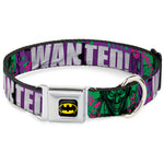 Batman Black/Yellow Seatbelt Buckle Collar - THE JOKER WANTED Smiling Pose and Graffiti Purples/Greens