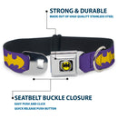 Batman Signal Full Color Purple Yellow Seatbelt Buckle Collar - Batman Signal Purple/Yellow