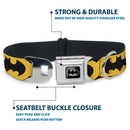 Batman Full Color Black Silver Black Seatbelt Buckle Collar - Bat Signal-5 Black/Yellow/Black