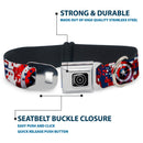 MARVEL AVENGERS Captain America Shield Black Silver Seatbelt Buckle Collar - Captain America Shield Digital Camo Blue/White/Red