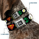 DC Round Logo Black/Silver Seatbelt Buckle Collar - Justice League Superhero Logos