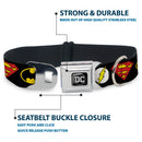 DC Round Logo Black/Silver Seatbelt Buckle Collar - Justice League Superhero Logos