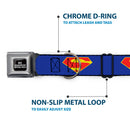 DC LEAGUE OF SUPER-PETS Logo Full Color Black/White Seatbelt Buckle Collar - DC League of Super-Pets Superman Shield Logo Blue/Red/Yellow