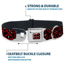 Deadpool Logo Black/Red/White Seatbelt Buckle Collar - Deadpool Splatter Logo Scattered Black/Red/White