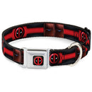 Deadpool Logo CLOSE-UP Full Color Black/Red/White Seatbelt Buckle Collar - Deadpool Utility Belt Logo/Pockets Black/Reds/Browns