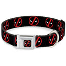 Deadpool Logo CLOSE-UP Black/Red/White Seatbelt Buckle Collar - Deadpool Logo2 Black/Red/White