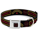 Deadpool Logo Outline Full Color Black/Red/White Seatbelt Buckle Collar - DEADPOOL'S CHIMICHANGAS and Logo Black/Gold/Red