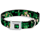 GREEN ARROW Logo Full Color Black Green Seatbelt Buckle Collar - GREEN ARROW Action Poses/Targets Black/Greens