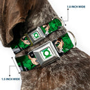 Green Lantern Logo CLOSE-UP White Green Seatbelt Buckle Collar - Green Lantern Green Glow w/Text