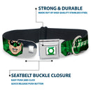 Green Lantern Logo CLOSE-UP White Green Seatbelt Buckle Collar - Green Lantern Green Glow w/Text