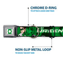 Green Lantern Logo CLOSE-UP White Green Seatbelt Buckle Collar - Green Lantern Green Glow w/Text