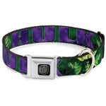 MARVEL AVENGERS Hulk Avengers Icon Black Silver Seatbelt Buckle Collar - HULK Face CLOSE-UP/Action Pose Greens/Purples