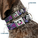 Joker Face Full Color Seatbelt Buckle Collar - Joker Face/Logo/Spades Black/White/Purple