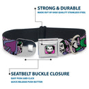 Joker Face Full Color Seatbelt Buckle Collar - Joker Face/Logo/Spades Black/White/Purple