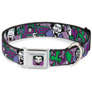 Joker Face Full Color Seatbelt Buckle Collar - Joker Face/Logo/Spades Black/White/Purple