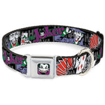 Joker Face Full Color Seatbelt Buckle Collar - The Joker Pose/Cards/HAHAHAHA Black/Gray