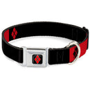 Harley Quinn Diamond Full Color Black Red Seatbelt Buckle Collar - HARLEY QUINN/Diamonds Black/Red/White