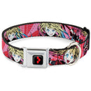 Harley Quinn Diamon Full Color Black/Red Seatbelt Buckle Collar - Harley Quinn Puddin Poses Anime Graphics Pink/Red