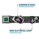 HAHA Stacked Full Color Black/Gray/Green Seatbelt Buckle Collar - The Joker 4-Poses/Joker Card HAHA/Smile/BANG! Grays/Greens/Purples