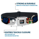 JUSTICE LEAGUE OF AMERICA Badge Black/White/Red/Blue Seatbelt Buckle Collar - JUSTICE LEAGUE OF AMERICA w/Superhero Blocks Black/Multi Color