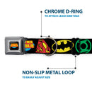 Justice League Shield Full Color Black Blue Red Yellow Seatbelt Buckle Collar - Justice League Superhero Logos CLOSE-UP Black