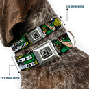 JL Logo Full Color Grays Black White Seatbelt Buckle Collar - JUSTICE LEAGUE Logo/4-Superhero Panels Pop Art