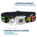 JL Logo Full Color Grays Black White Seatbelt Buckle Collar - JUSTICE LEAGUE Logo/4-Superhero Panels Pop Art