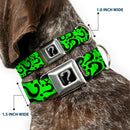 Riddler "?" Black Silver Seatbelt Buckle Collar - Question Mark Scattered Lime Green/Black