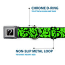 Riddler "?" Black Silver Seatbelt Buckle Collar - Question Mark Scattered Lime Green/Black