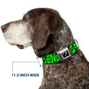 Riddler "?" Black Silver Seatbelt Buckle Collar - Question Mark Scattered Lime Green/Black