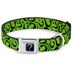 Riddler "?" Black Silver Seatbelt Buckle Collar - Question Mark Scattered Lime Green/Black