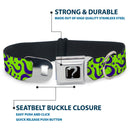 Riddler "?" Black Silver Seatbelt Buckle Collar - Question Mark Scattered Lime Green/Purple