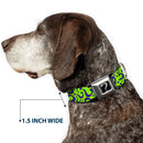 Riddler "?" Black Silver Seatbelt Buckle Collar - Question Mark Scattered Lime Green/Purple