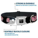 Superman Black Silver Seatbelt Buckle Collar - Super Shield Hibiscus Design Black/Pink