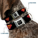 Superman Black Silver Seatbelt Buckle Collar - Superman Shield Black