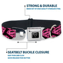 Superman Black Silver Seatbelt Buckle Collar - Diagonal Superman Logo w/Hearts Black/Pink