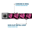 Superman Black Silver Seatbelt Buckle Collar - Diagonal Superman Logo w/Hearts Black/Pink